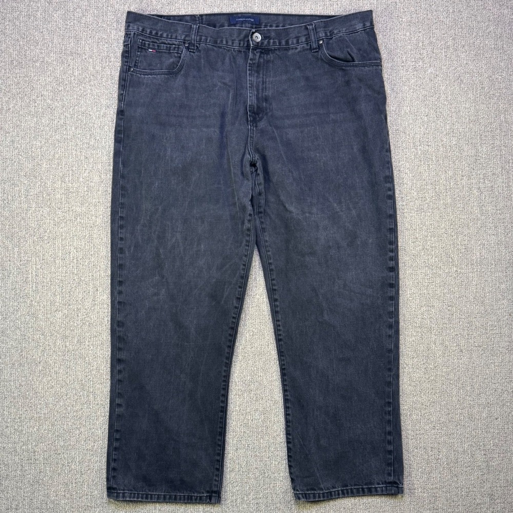 Tommy Hilfiger Black Denim Jeans Mens 42x30 Straight Leg Classic Fit Meas 42x29